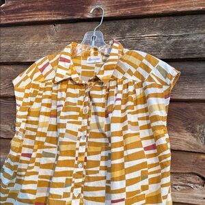 Women's Striped Yellow and Red Blouse Henley 70s print